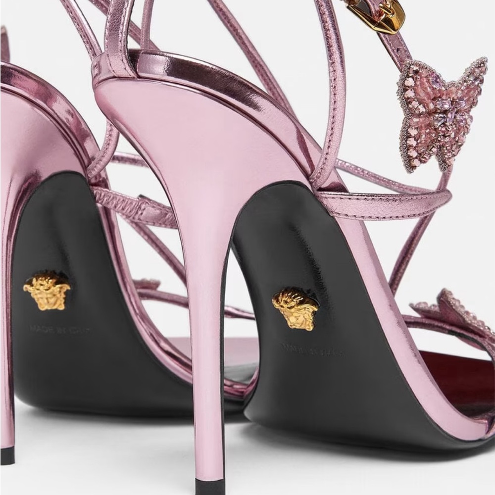 Versace x Dua Lipa Limited Edition Pink Metallic Butterfly Sandals Size 39 - Picture 4 of 15